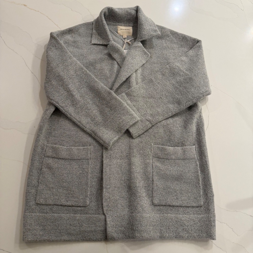 Thread & Supply Grey Knit Open Front Cardigan Jacket J1438SWND Womens Large NEW - Picture 2 of 5